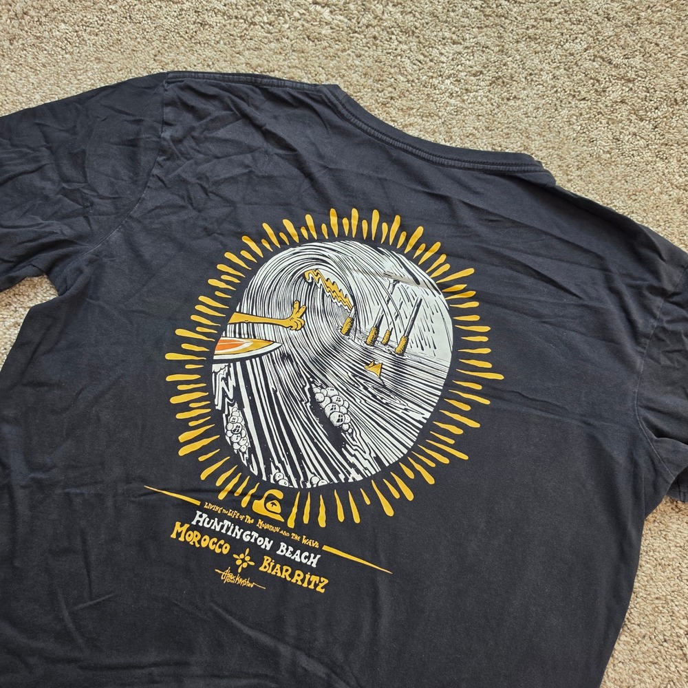 Quiksilver Alex Krastev Surf Graphic Tee Mens Large Black Huntington Beach